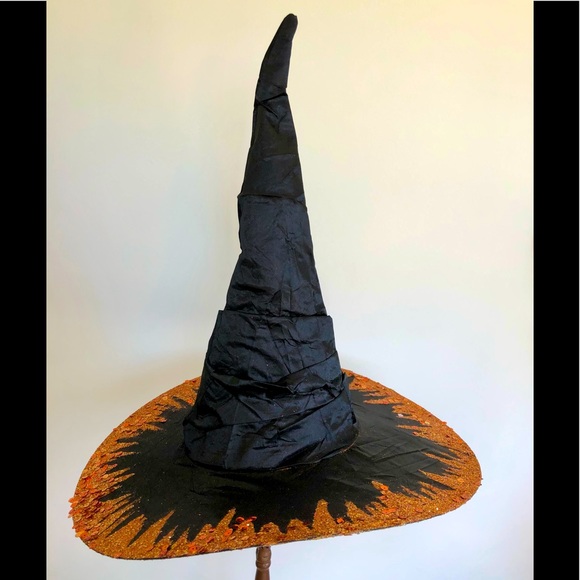 Witch hat multiple styling options in orange sparkle covered brim artisa… - Picture 2 of 16